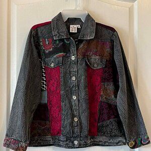 Parsely & Sage Women's Grey Denim Button Down Patchwork size Medium